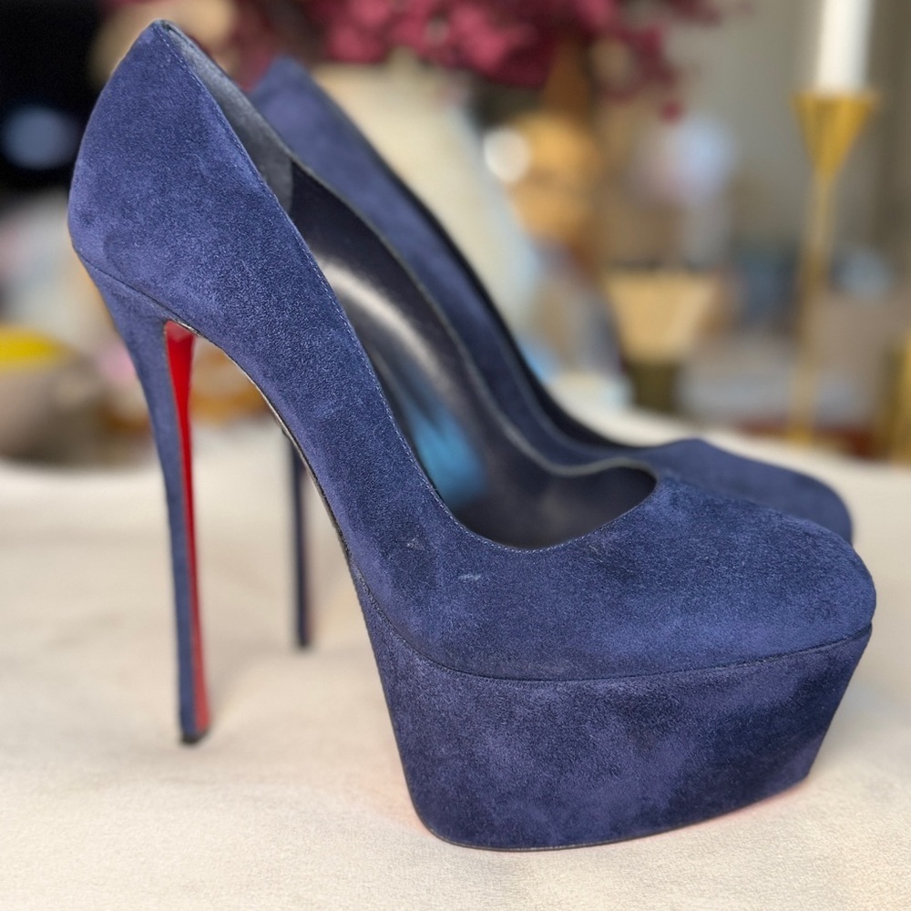 Christian Louboutin Lady 160 mm Pumps Navy Blue Suede Platform Heels Size EU 40
